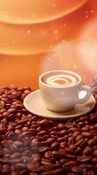 A cup of fragrant coffee on a warm background picture