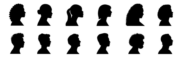 Head silhouettes. Female and male faces portraits, head silhouette vector illustration