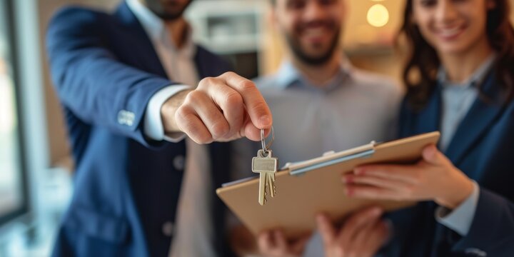 realtor hands over the keys to the apartment to new residents Generative AI