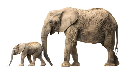 Adult and Baby Elephant Walking Side by Side