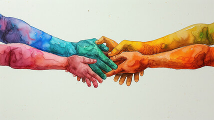 concept of Belonging Inclusion Diversity Equity DEIB, group of multicolor vibrant hands of different people, showing love bond between different skin colored people