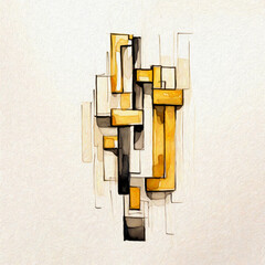 Abstract color design art illustration on textured paper with yellow squares. Ai generative.
