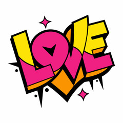 The word LOVE in street art graffiti lettering vector image style on a white background.