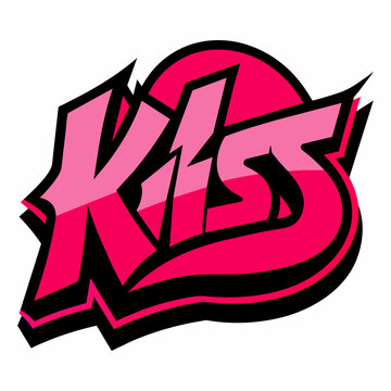 The word KISS in street art graffiti lettering vector image style on a white background.