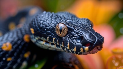 Emerald Eyes: Black Viper in the Rainforest