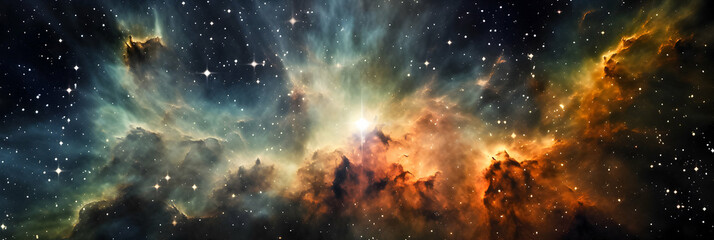 Obraz premium Celestial wonders unfold in an ethereal space where galaxies dance, stars twinkle, and the cosmic nebula journey unveils the profound beauty of the vast, captivating universe