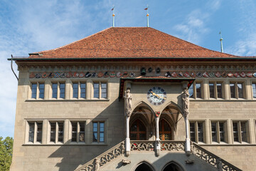 The town hall of Bern (Rathaus) is used for parliamentary and city legislative meetings.  - obrazy, fototapety, plakaty