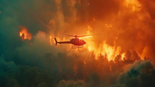 Wildfire Ablaze: Helicopter Hero. Generative ai