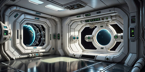 Inside of a Spacestation orbiting a Planet. 