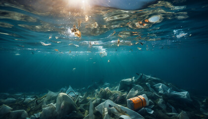 Naklejka na ściany i meble Recreation of plastic waste and garbage in the sea