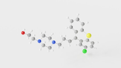 clopenthixol molecule 3d, molecular structure, ball and stick model, structural chemical formula clopentixol