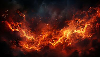 Fototapeta na wymiar Burning inferno ignites night sky, a fiery natural phenomenon generated by AI