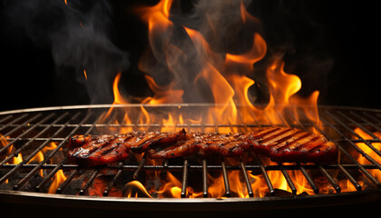 Grilled meat on glowing coal, a perfect summer barbecue generated by AI