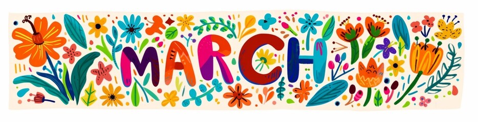 a colorful brush lettering for the word MARCH Generative AI