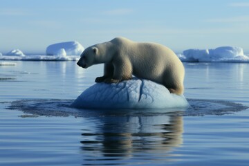 Polar bear on an ice floe in the middle of the water,4,5 Ice-covered Arctic, cinematic shot, ultra-realism, morning light,5,5