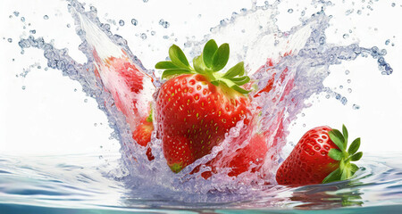 Fototapeta premium strawberry falling into water splash