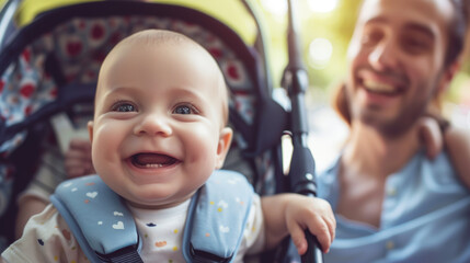 Joyful Journey: Baby in Stroller. Generative AI
