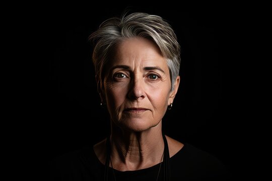 Portrait of a senior woman on a black background. Toned.