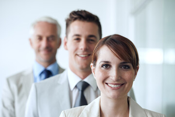 Business people, portrait and confidence for teamwork in office, cooperation and collaboration in...