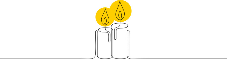 two candles drawn by one line, vector illustration, isolated