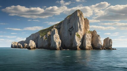 Fototapeta na wymiar Sea cliffs with rocky formations, ideal for travel and nature themes. High-quality landscape photography: rugged cliffs, calm ocean, soft sunlight