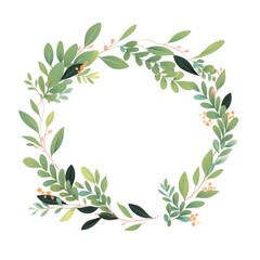 Wreath of Leaves and Berries on White Background