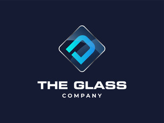 Letter A glass service company icon, vector blue crystal glass works symbol or construction