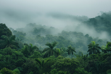 Fototapeta premium Misty Tropical Rainforest Landscape.Misty Tropical Rainforest Landscape.