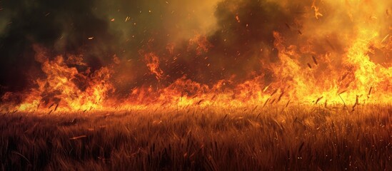 Intense blaze in the field, scattered.