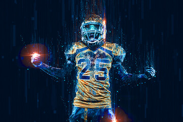 American football player. Template for sports ads with copy space. Pixels design - 730212359
