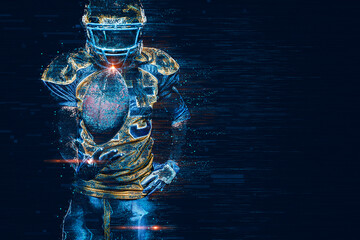 American football player. Template for sports ads with copy space. Pixels design