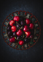 ripe large cherries in a bowl