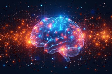 neon brain illustration, artificial intelligence concept
