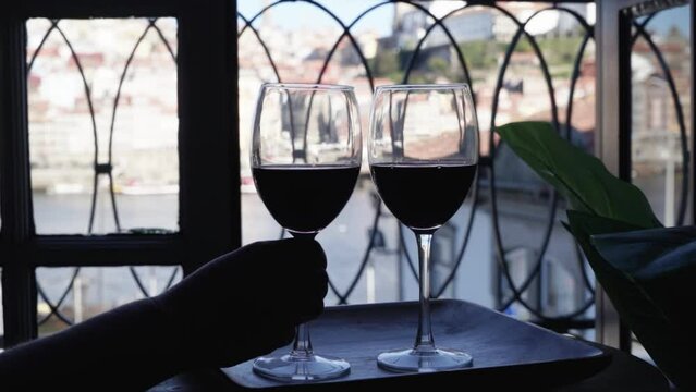 port wine testing, glasses with drink