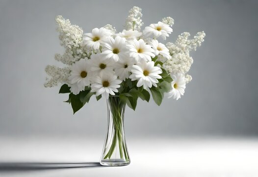 bouquet of white flowers in a vase, space for text