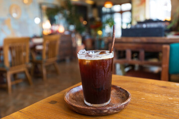 ice americano coffee in a glass of ice