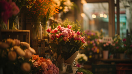 Bouquet of flowers at a floral vendor shop display