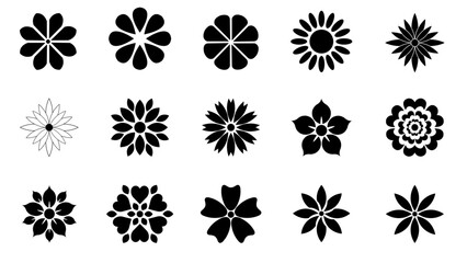set of black and white flowers roses leaf floral nature tree oak icons vector illustration  - obrazy, fototapety, plakaty