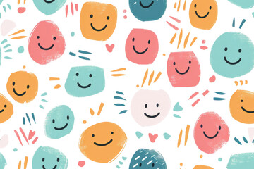 Pastel Seamless Smiles Pattern Background - obrazy, fototapety, plakaty