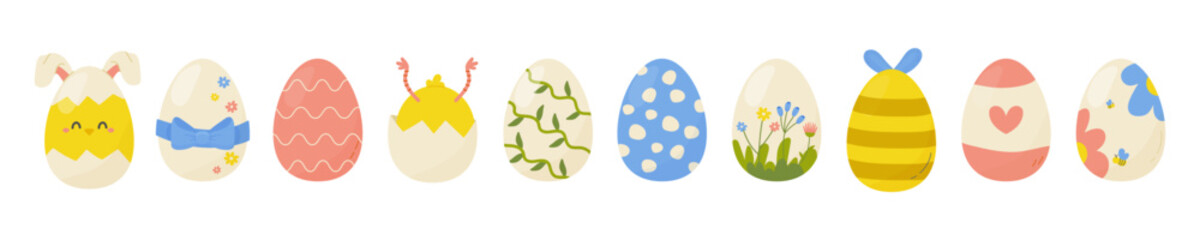 set of easter cute eggs simple hand drawn eggs on white background. For your design, print, postcard