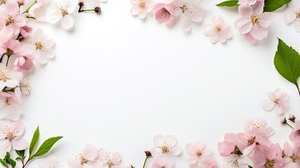 Obraz premium White flowers with green leaves with copy space for text. Generative AI