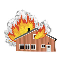 Vector Colorful Illustration of House Fire Isolated on White Background