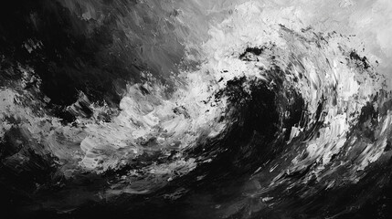 Abstract black and white ocean wave oil painting 