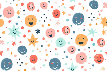 Pastel Smiles Pattern on Transparent Background