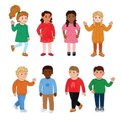 Vector Colorful Set with Illustrations of Children Isolated on White Background