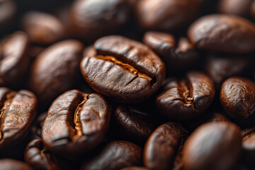Coffee beans close up. Background image. Created with Generative AI technology