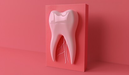 Pristine white tooth symbolizing dental health and hygiene on a bright red background