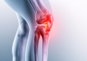 human knee joint showing areas of pain and inflammation for medical use - obrazy, fototapety, plakaty