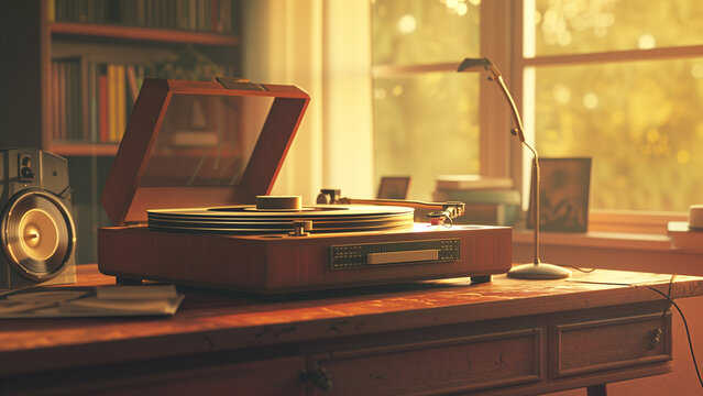 Nostalgic Notes: A Retro Study Room with an Old Record Player