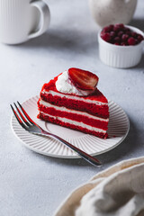 A piece of red velvet cake on a plate